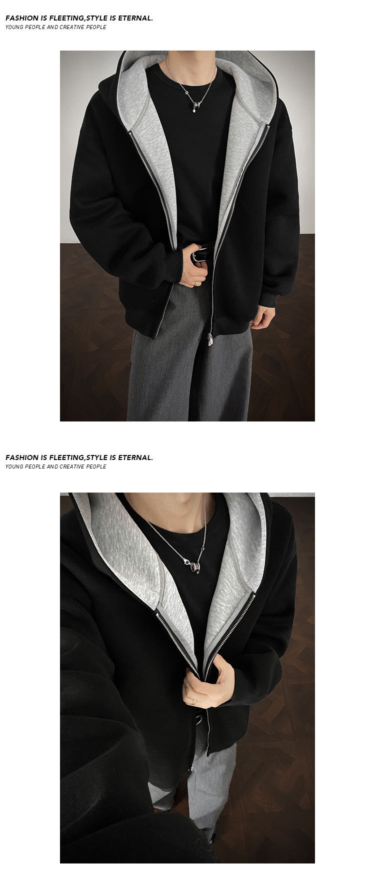 Felpa con cappuccio patchwork pesante da uomo oversize_voghion.com