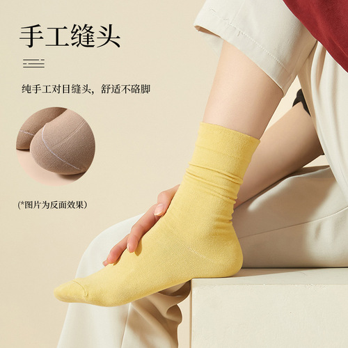 Women's Boneless Socks for Spring and Summer, 100% Cotton Medium Cuff Socks, White Invisible Postpartum Socks, Long Cuff Stacked Socks, Wholesale Women's Socks
