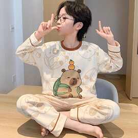 中大童儿童可爱皮卡丘家居服可外穿男童卡通睡衣春秋季薄款长袖裤