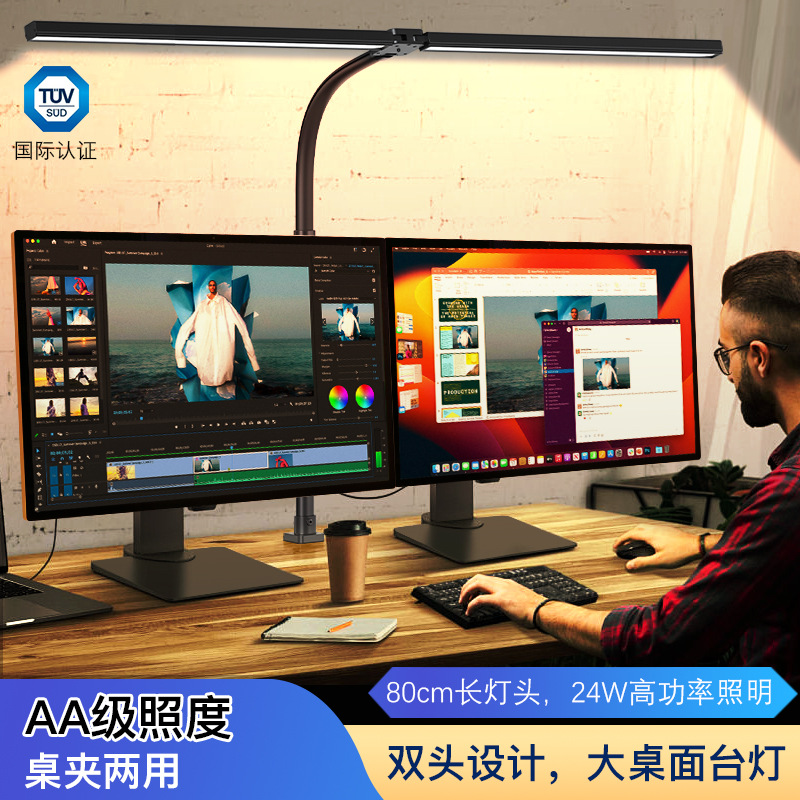 Computer Screen Double-Headed Desk Lamp Clip Student Bedroom Manicure Office Drawing Repair Remote Control Eye Protection Learning Lamp