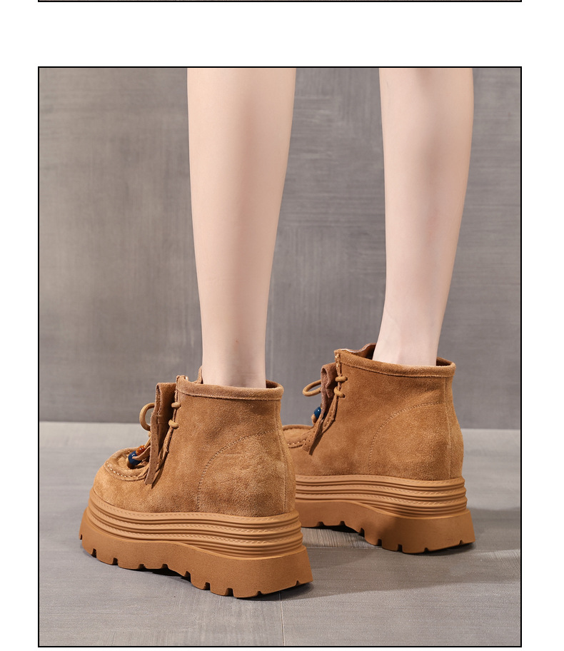 Boot nữ cổ ngắn tăng chiều cao đế dày phong cách Anh — nâu chi tiết 13