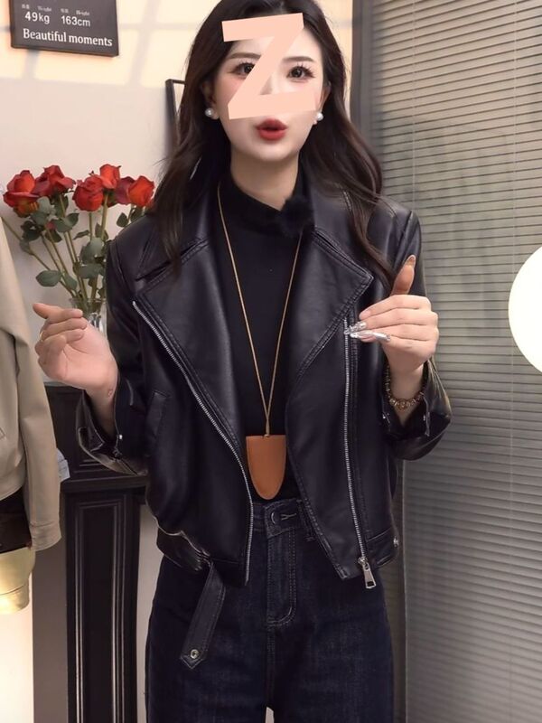 Women's Fleece-Lined Thick Leather Jacket, Fashionable Casual Loose Short Style, 2026 Autumn/Winter New Motorcycle Leather Jacket, Cross-Border Women's Fleece-Lined Thick Leather Jacket, Fashionable Casual Loose Short Style, 2026 Autumn/Winter New Motorcycle Leather Jacket, Cross-Border