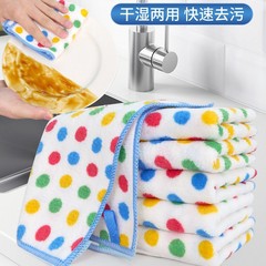 キッチン用ドット柄雑巾、コーラルベルベット食器洗い布、厚手の吸水性糸くずの出ない耳掛けハンドタオル、たわし5枚セット