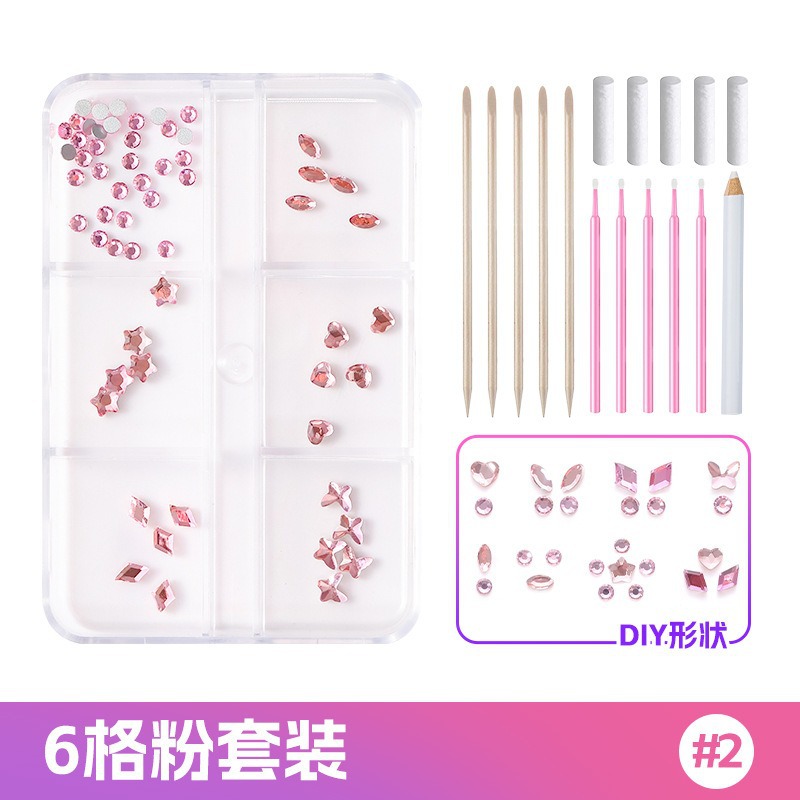 NO.2-핑크 6 그리드 치과 드릴 세트 [접착제 없음]