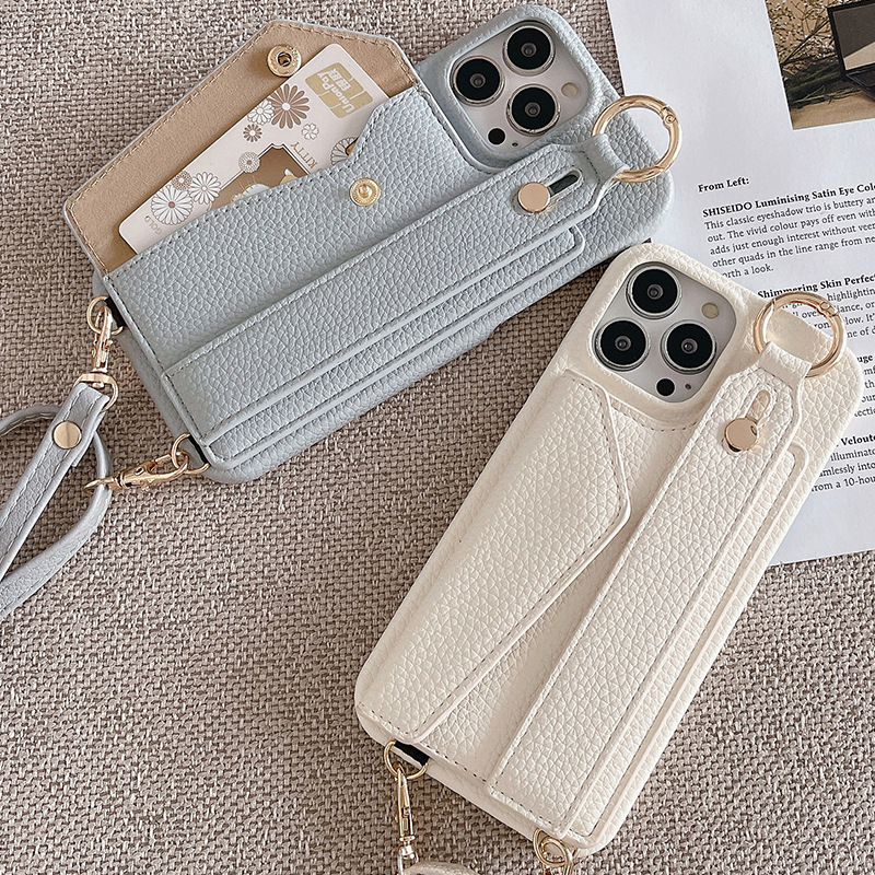 Suitable for Iphone16Promax Card-Inserting Phone Case, Samsung S26 Back-Cover Protective Leather Case, A54 Crossbody Shoulder Strap