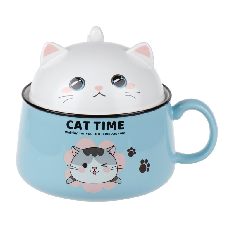 Taza de desayuno de caricatura de cerámica con tapa de alto valor de la oficina gatos creativos con mano mano mano mango de regalo tazón de porcelana image 7