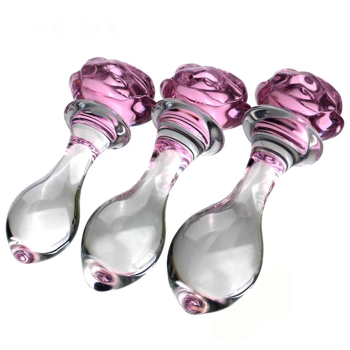 Small Pink Crystal Rose Glass Anal Plug, Transparent Borosilicate-Style Massage Toy — detail image 3
