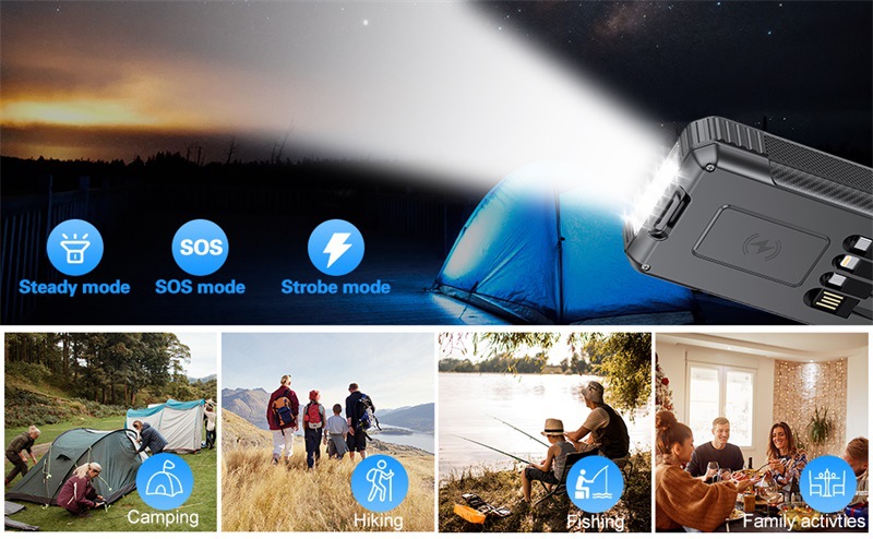 3c 3c Neue Outdoor-Solarbank mit integriertem Kabel, 33800 mAh, große Kapazität, schnelles kabelloses Laden, tragbare Stromversorgung_voghion.com