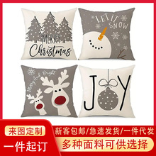 圣诞抱枕套圣诞老人亚麻印花枕套跨境希音代发沙发装饰靠垫抱枕套