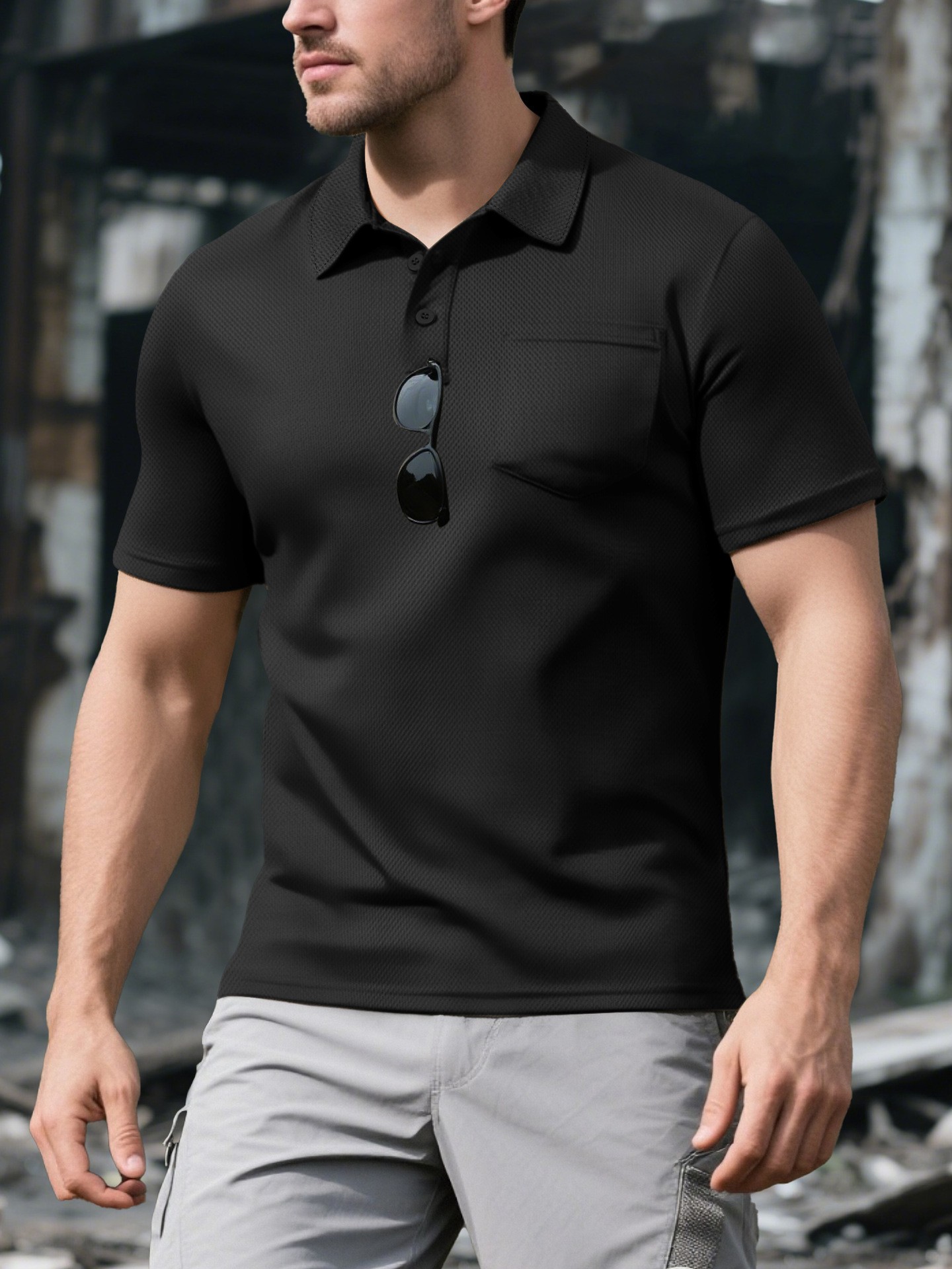 Europa y Estados Unidos transfronterizos hombre polo de verano con solapa de mangas cortas transpirables piel deportiva casual moda de hombre de mangas cortas hombre