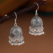 精工s925纯银流苏耳环女铃铛形耳坠泰银复古做旧民族风耳饰纯手工