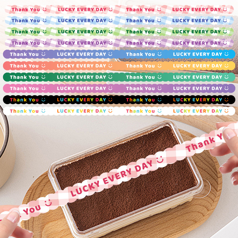 Factory in stock color strip English sticker baking dessert cake packaging box sealed sticker sticker