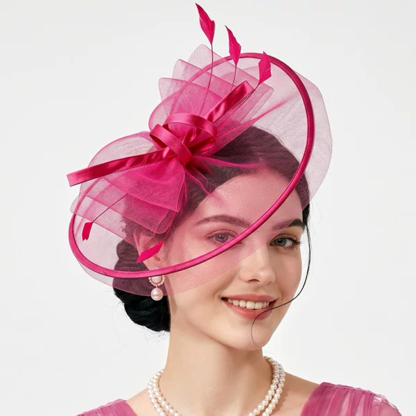 Wedding Photo Shoot Party Feather Elastic Mesh Hat, Racing Club Headpiece, Royal Banquet Attendance, Dance Performance Headwear