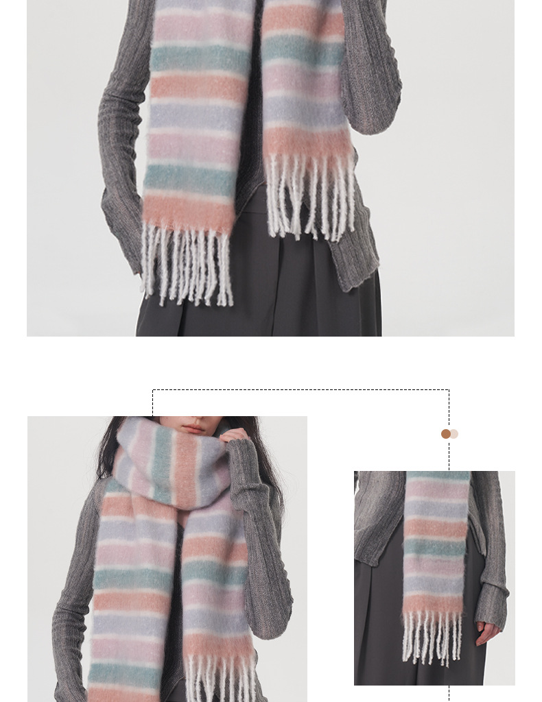Sciarpa a righe con nappe da donna sciarpa invernale calda a quadri_voghion.com