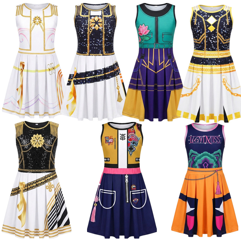 Cross-Border European and American New Style Girls' Demon Hunter Popular Singer Halloween Costume Sleeveless Dress Outfit