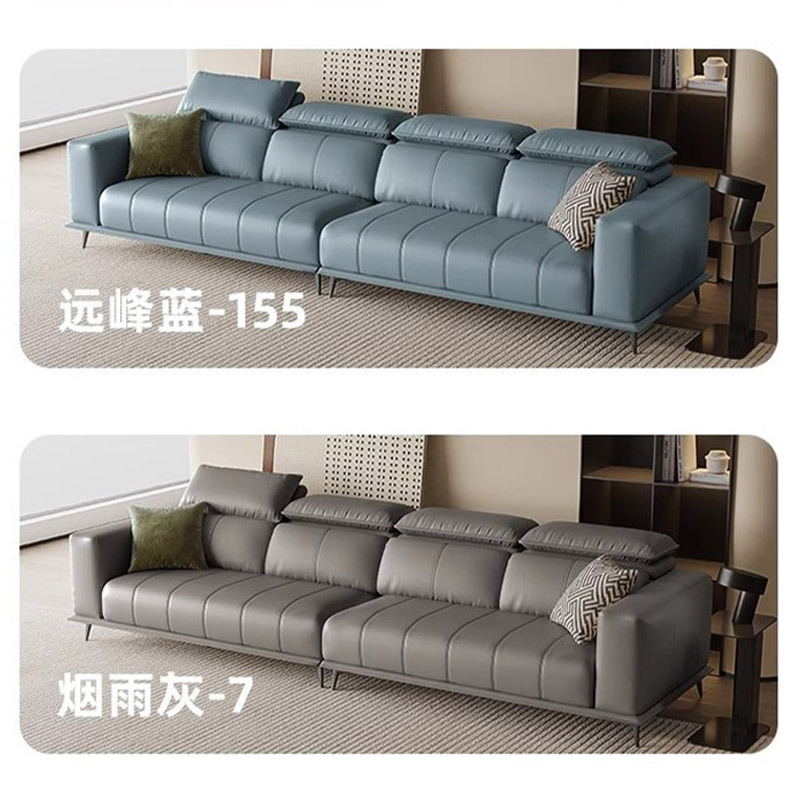 Sofá de Cuero Genuino de Primera Capa de Vacuno, Estilo Italiano de Lujo Ligero, Famoso en Internet, con Respaldo Ajustable, Diseño Vintage de Teclas de Piano, Muebles de Foshan.