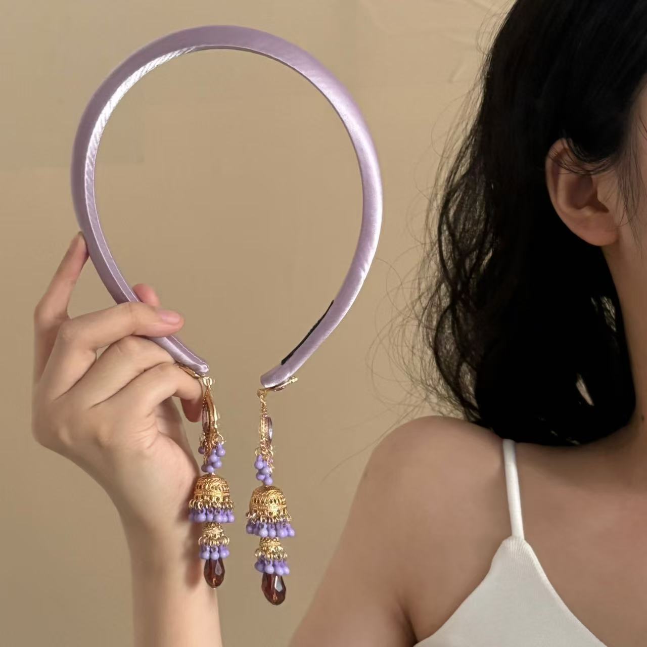 2025 Original [Huayang Lanyu] Spring and Summer Atmosphere Purple Gemstone Tassel Headband Niche Elegant Headband