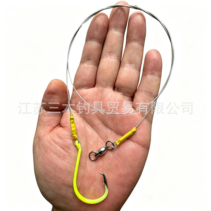 5-pack of glow-in-the-dark single hooks with 7x7 steel wire leaders, featuring luminous barbs, size 1/0 # -8/0 #