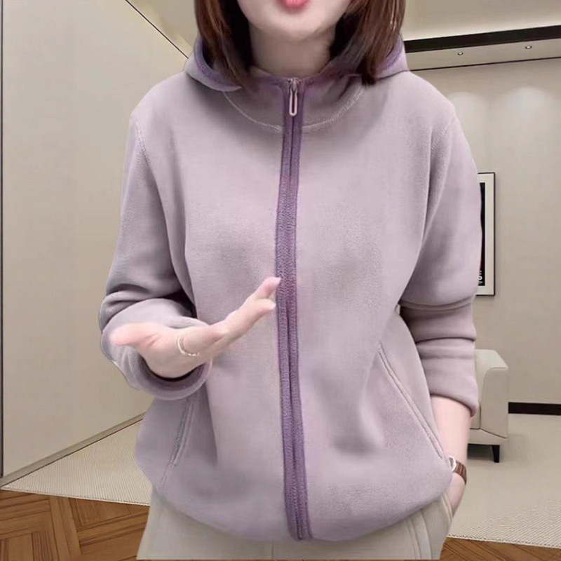 Plus Size Fat mm Double-Sided Velvet Warm Windproof Hooded Sweatshirt Jacket Autum Design Niche Age-Reducing Casual Top