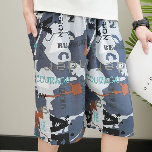 Cotton-silk sleep shorts for men, summer thin loose large size five-pocket shorts, wearable outside, artificial cotton beach pants