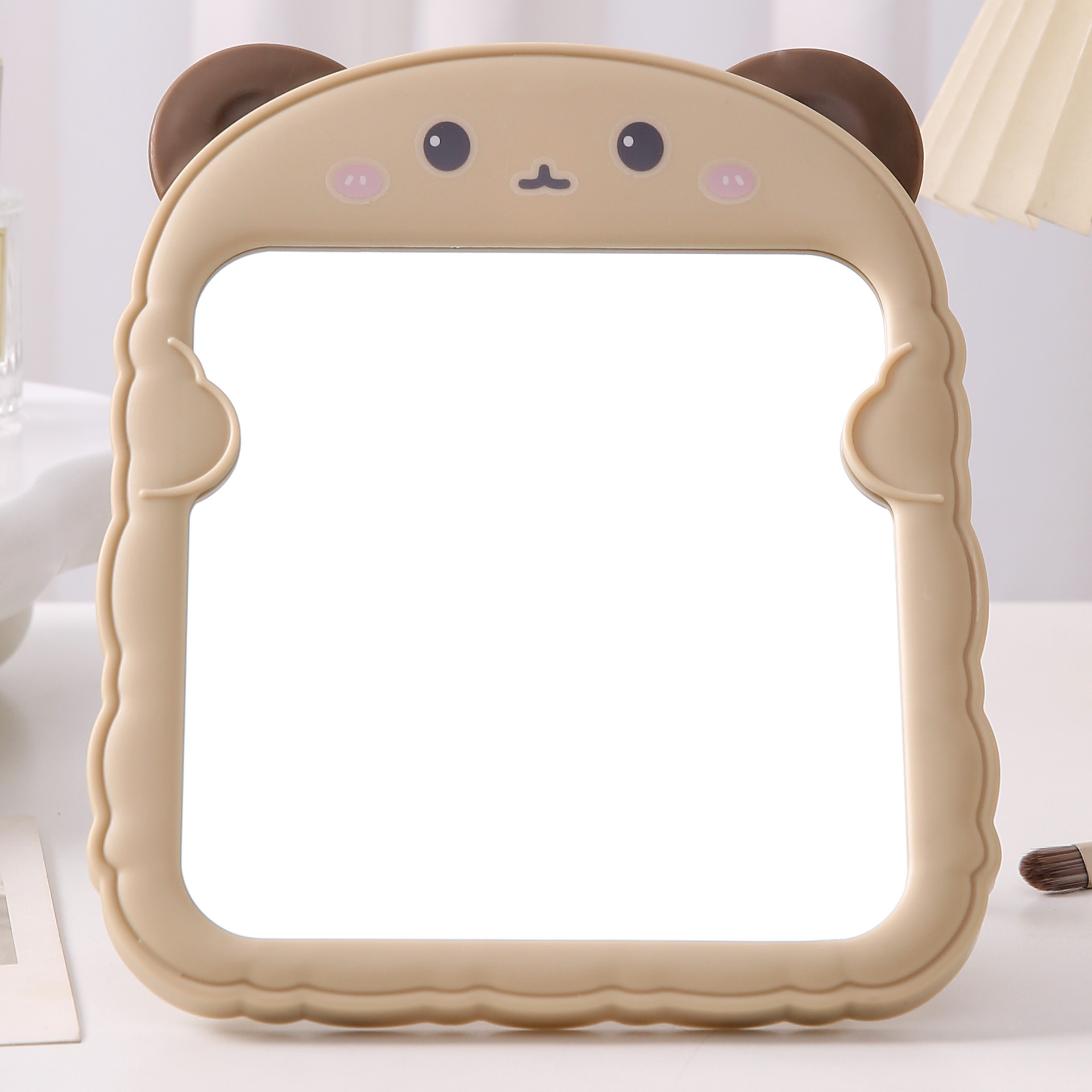 Espejo de maquillaje plegable con orejas de oso, portátil y lindo