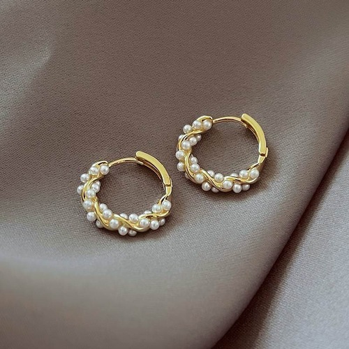 S925 silver needle circle pearl earrings for women spring and summer new niche temperament retro light luxury high-end design earrings