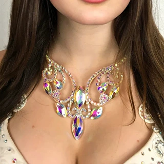 欧美复古气质彩钻项链女式异域风项链跨境晚会水钻配饰Necklace