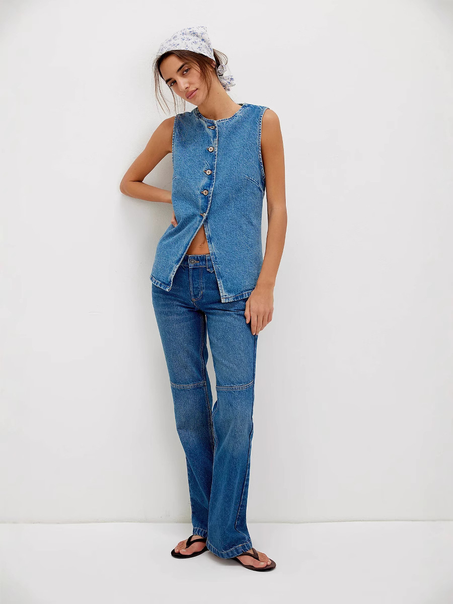 2025 Estación independiente Moda transfronteriza europea y americana Casual Botón delgado Chaleco sin mangas de mezclilla para mujer 8987 image 5