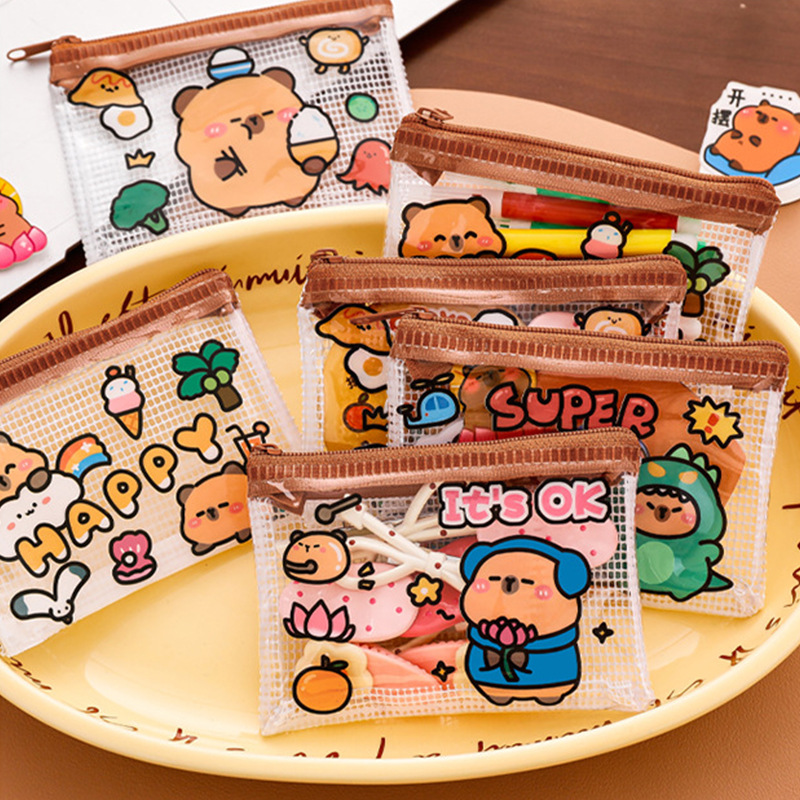 Kapibala bolsa de monedas PVC de dibujos animados linda bolsa de almacenamiento bolsa de cosméticos transparente auriculares portátiles tarjeta estuche para llaves
