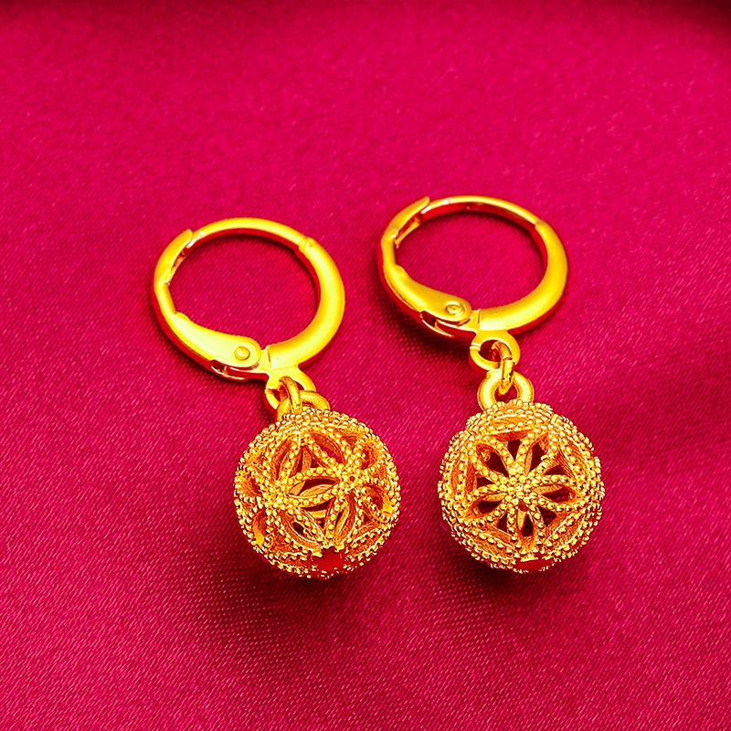 Vietnam gold earrings girls earrings women's beads hollow exquisite earrings