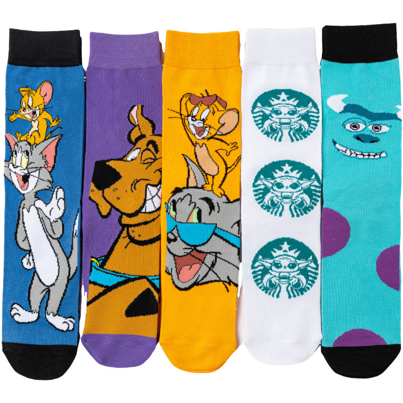 Men's Cotton Four Seasons Monster Company Animation European and American Popular Tide Socks Men's Socks Cat and Mouse Dog Tide Women Starbucks Socks
