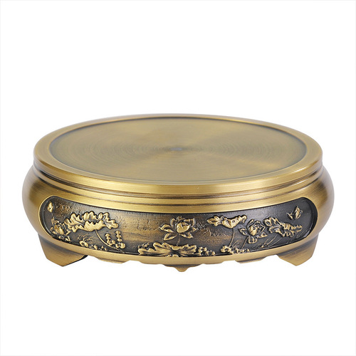 Pure copper incense burner base brass base lotus base round Chinese retro ornaments home small copper crafts