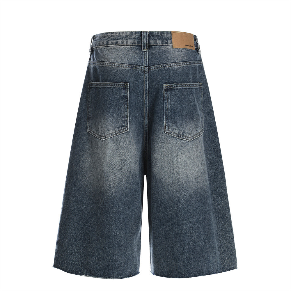 Men's Vintage Washed Denim Jeans Distressed Cat Whisker Rhinestone Embellished Baggy Pants High-Quality Cotton B3072 Blue_mkmklike.com