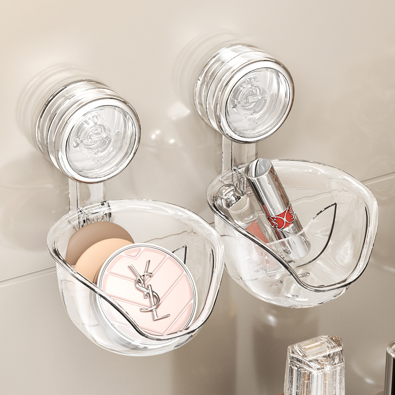 Caja de almacenamiento de polvo de huevo de maquillaje de ventosa tipo pared sin agujeros de drenaje del baño soporte de ventilación estante de almacenamiento