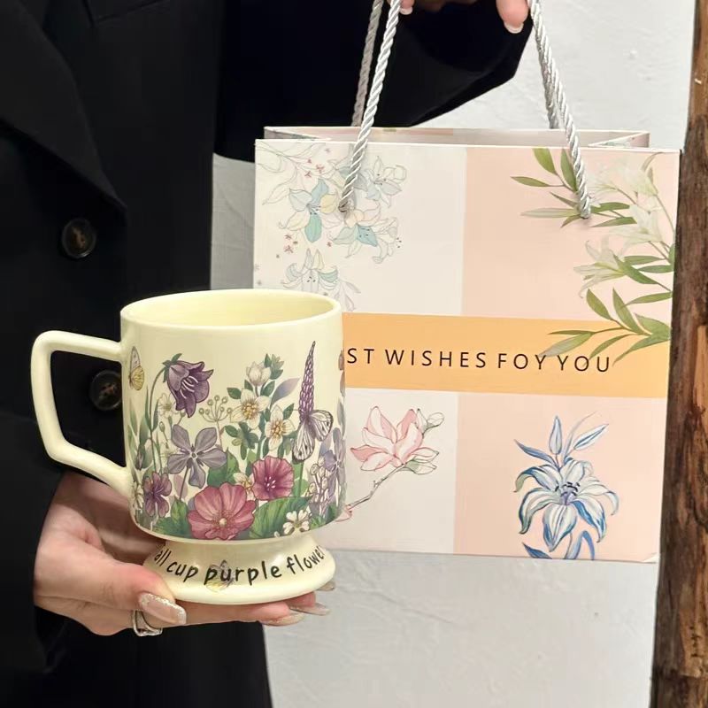 Vintage Floral Ceramic Mug Large Capacity Coffee Cup For Home_voghion.com