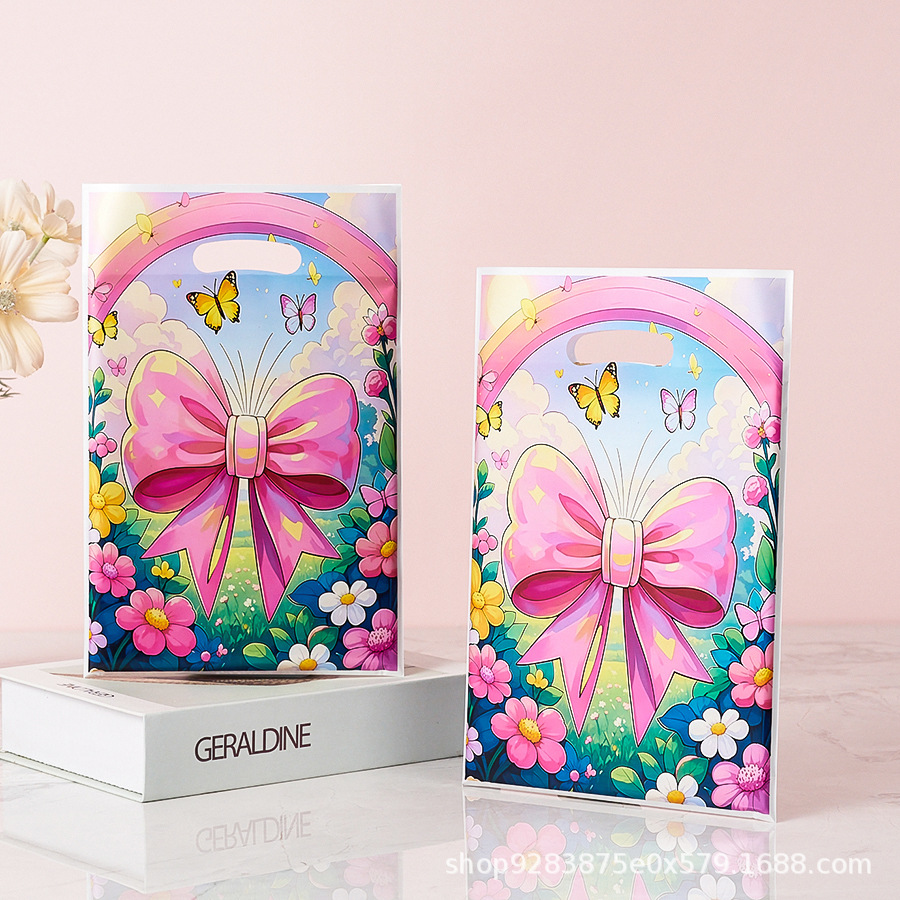 跨境新款蝴蝶结珠光膜塑料手提袋糖果饼干礼品平口包装袋厂家批发