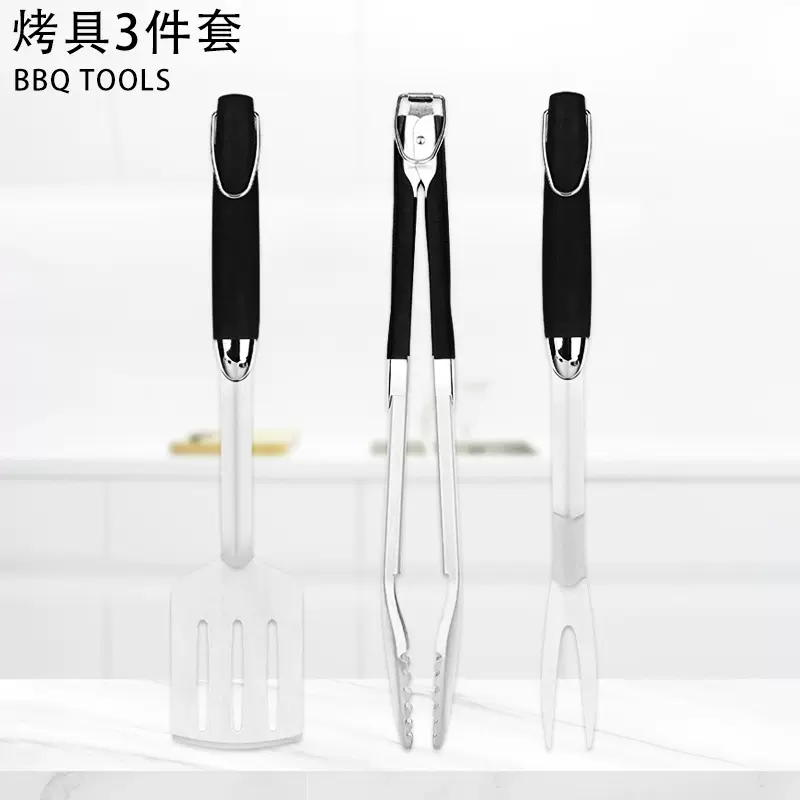 亚马逊塑料手柄不锈钢烧烤用具套装BBQ烤具组合户外野餐烧烤工具