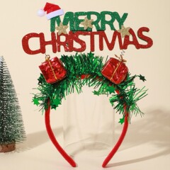 クリスマス MERRYCHRISTMAS レターギフトボックス グリーンゴールドリボン クリスマス帽子 ホリデーヘアフープ ヘッドバンド