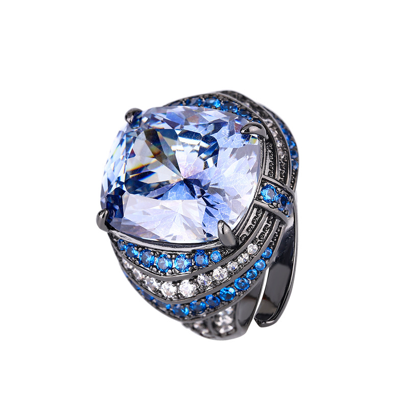 2024 nueva joyería Zhuang Shengsheng, fondo de cobre chapado en oro, tesoro de color de simulación, corindón, grasa, rectangular, anillo 14*16, punto femenino