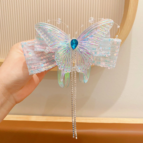 Children's Princess Hair Pin for Girls Elsa Hair Clip Headwear Little Girl Glitter Butterfly Bow Tassel Hair Accessory Very Fairy Top Clip