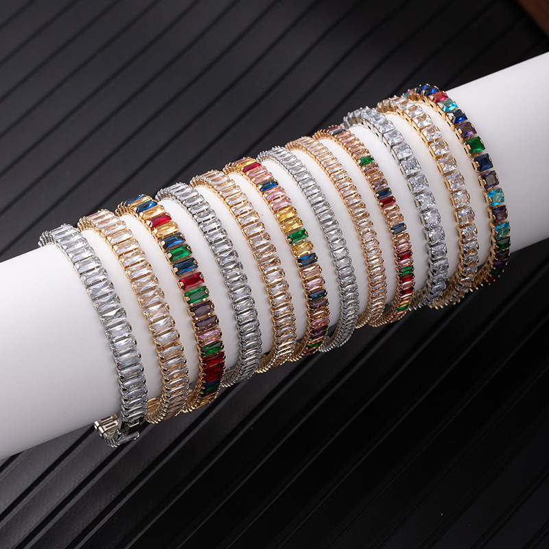 Popular European And American Colored Zircon Rectangular Full-diamond Tennis Bracelet, Exclusively For Cross-border_voghion.com