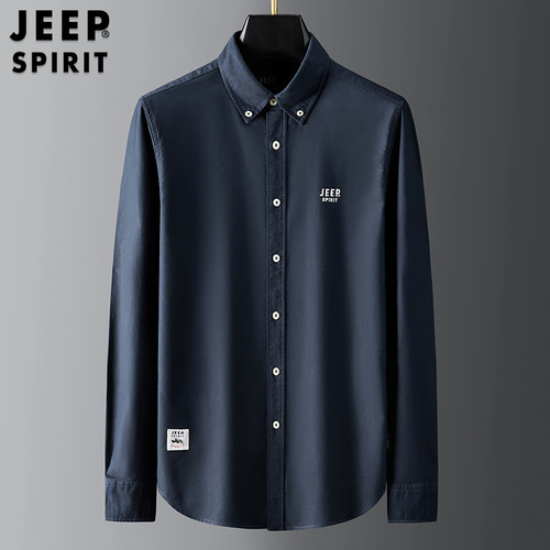 JEEP SPIRIT秋季新款男士长袖衬衫牛津纺纯棉休闲长袖外套上衣寸.