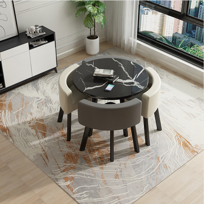 Black round table+four chair leather chairs (color remarks)