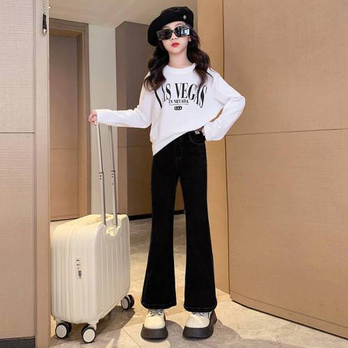 Girls' flared jeans spring and autumn 2024 new fashionable girls' spring fashionable pants children's slim pants