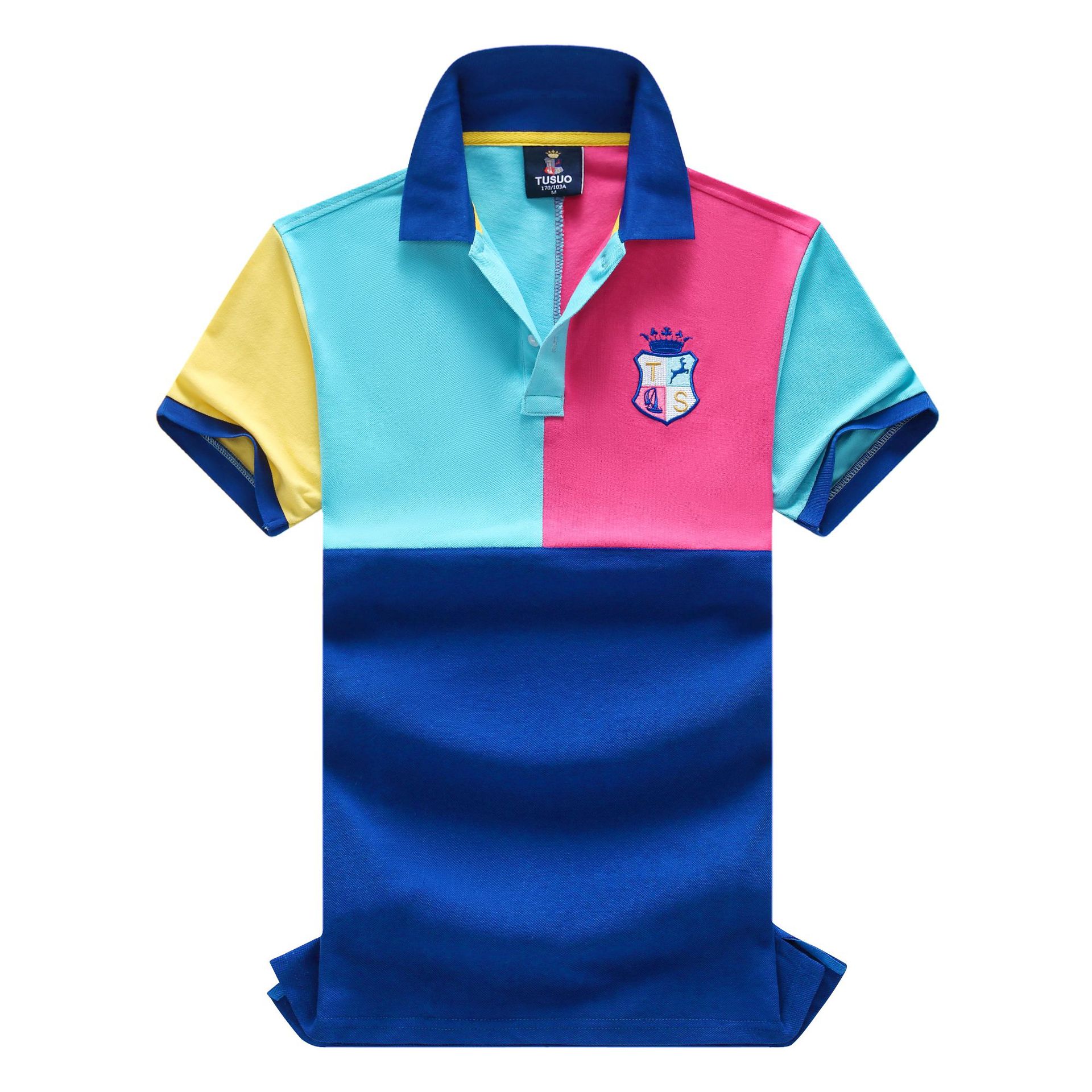 Algodón suelto tamaño europeo bordado marca de moda contraste color polo camiseta de manga corta de los hombres tendencia personalidad contraste color comercio exterior nuevo