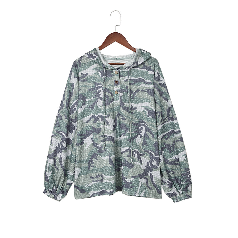 Long Sleeve Camouflage Print Hoodie Loose-fitting Casual Pullover Women