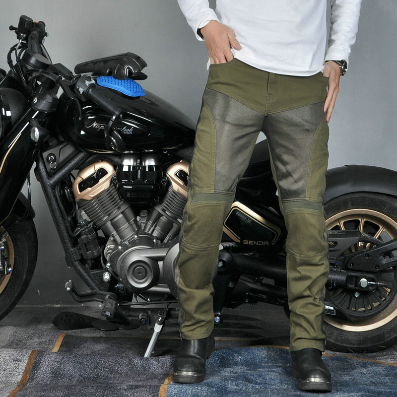 [transpirable] VOLERO jeans de motocicleta hombre verde locomotora malla pantalones de verano de ciclismo protector de silicona