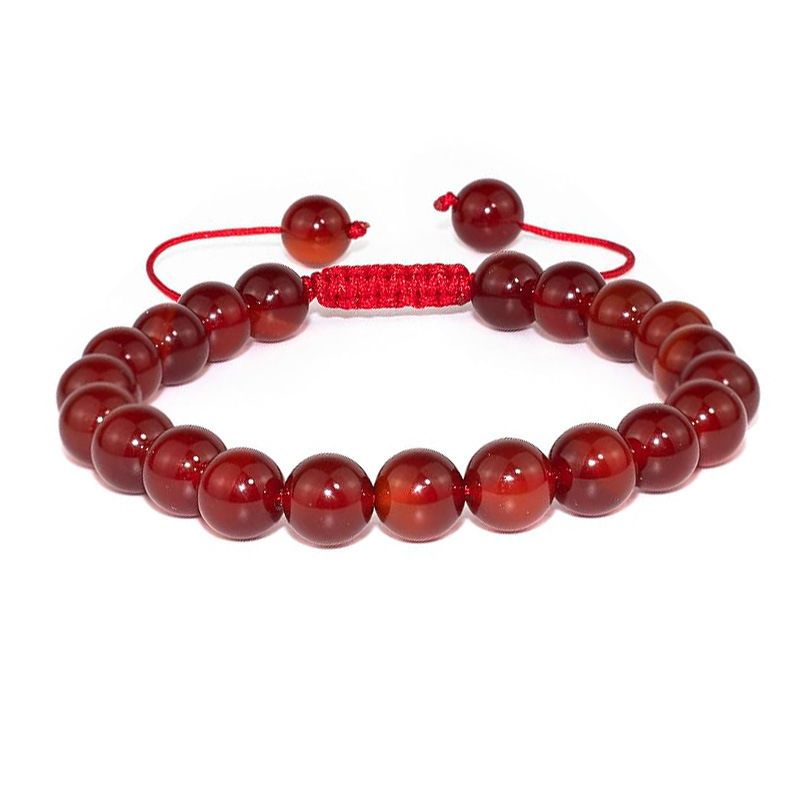 Cross-Border Natural Stone Agate Adjustable Braided Bracelet 8mm Round Beads Crystal Quartz Unisex Braided Rope Bracelet