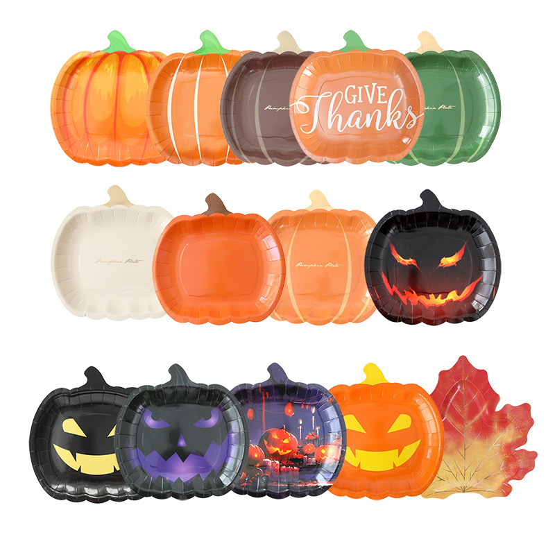 Pumpkin Special-Shaped Dinner Plate Halloween Funny Thanksgiving Party Tableware Thickeneded Harvest Festival Disposable Paper Plate Paper Towel