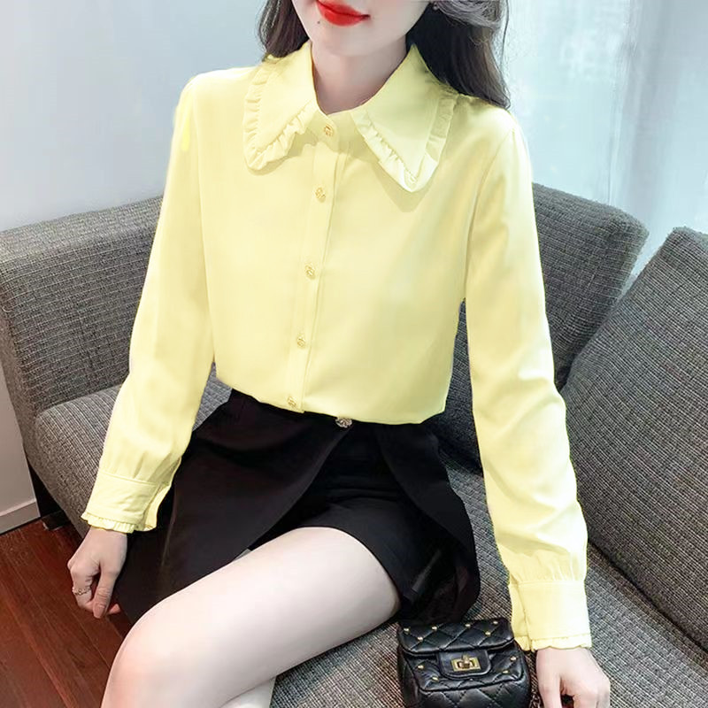 High-end Long-sleeved White Shirt Women's Spring New Flesh-covered Stylish Elegant All-match Long-sleeved Shirt with Trendy Design